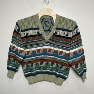 VTG‎ GECCU Men's All Over Print Pure Wool Knit Sweater Australia Large Grandpa